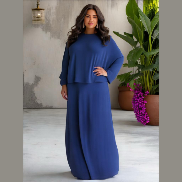 NWT VIRGINIA ROYAL BLUE CREPE CHIFFON OVERLAY LUXURY LINED MAXI DRESS SZ 24W - Picture 1 of 10